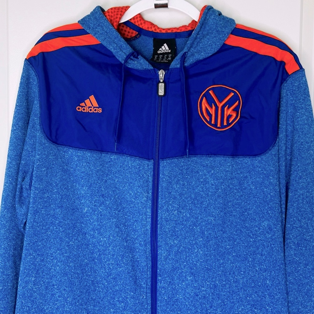 ADIDAS New York Knicks Full Zip Hoodie Jacket XL NBA Finals Blue Orange - Picture 8 of 16